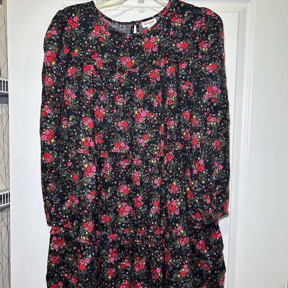 Cat & Jack Pink and Black Casual Sundress with Bishop Sleeves